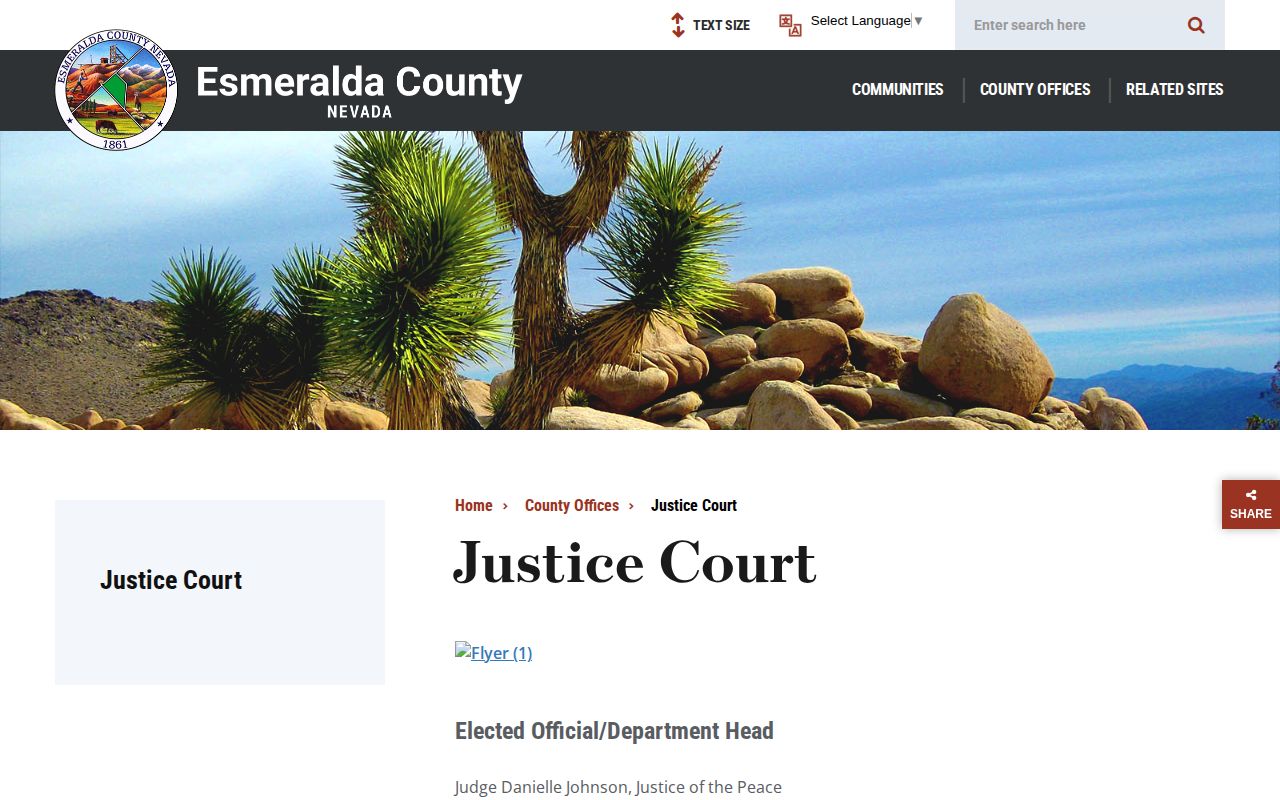 Esmeralda County Justice Court clerk contact and service information