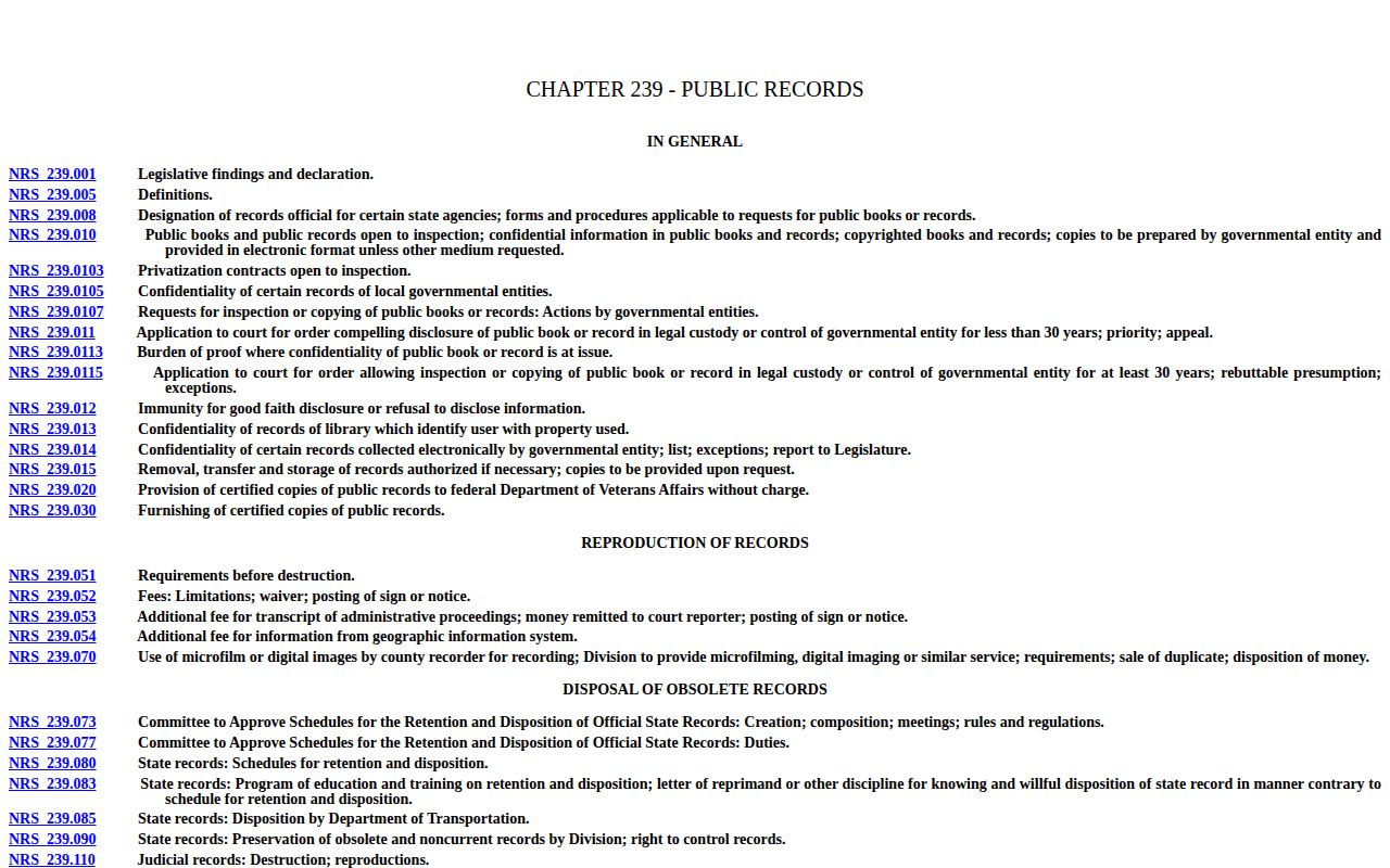 Nevada public records law for Esmeralda County arrest record requests