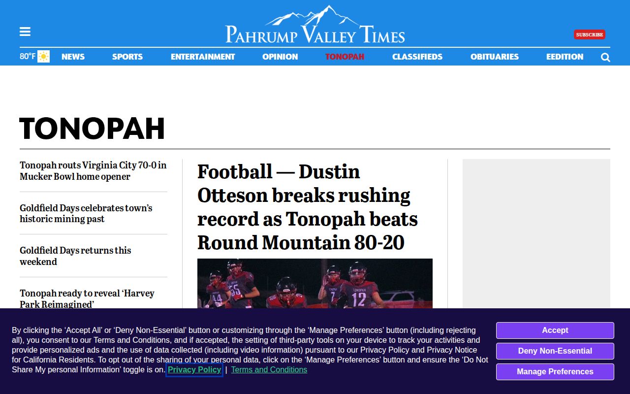 Regional news section covering selected Esmeralda County arrest reports