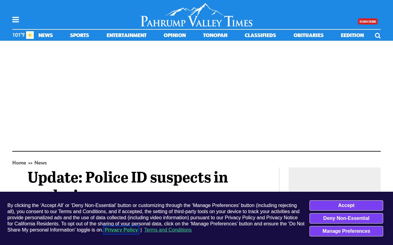 Regional news report describing a multi-agency public-safety investigation involving Esmeralda County