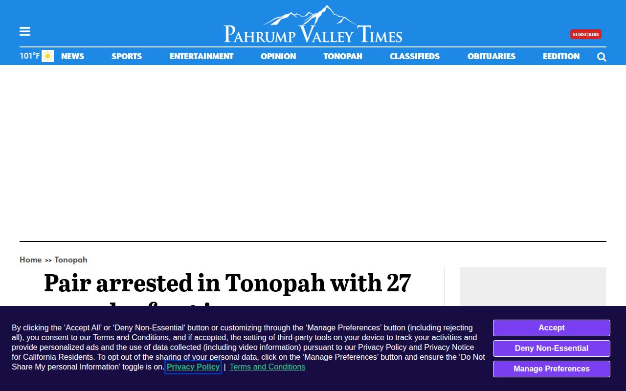 Selected regional arrest report relevant to the Esmeralda County police blotter